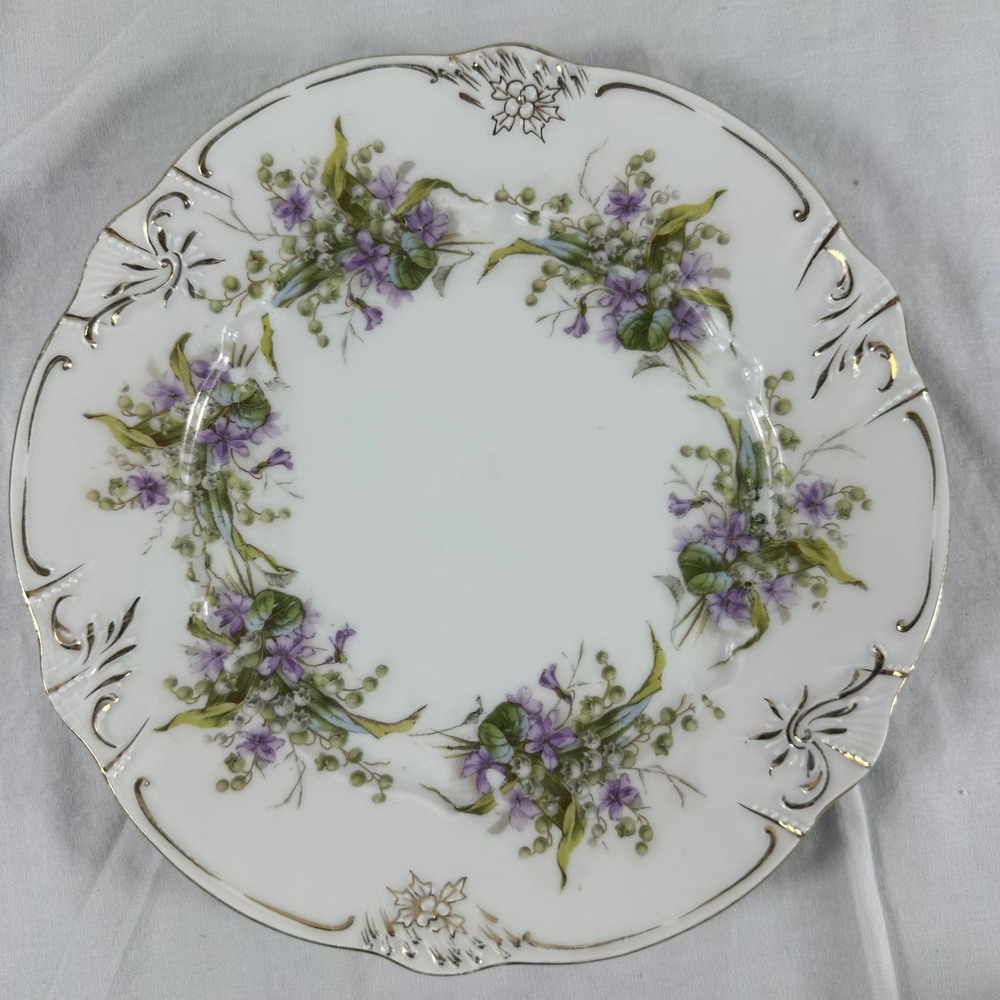 ANTQ Carl Tielsch CT Altwasser Germany Porcelain Plates Purple Violets 4 set 8" - Picture 13 of 16